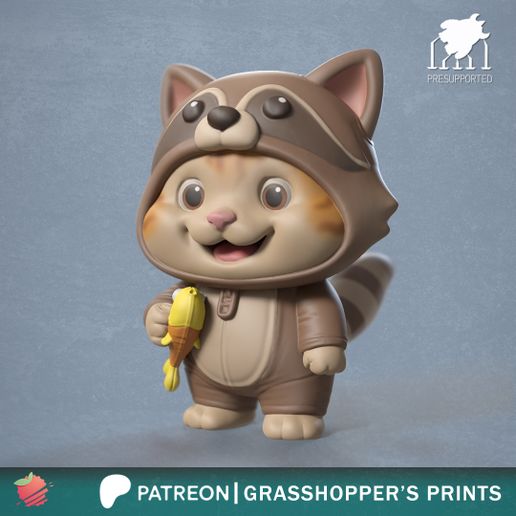 🐱 Costumed cat raccoon・ STL File for 3D printing・Cults