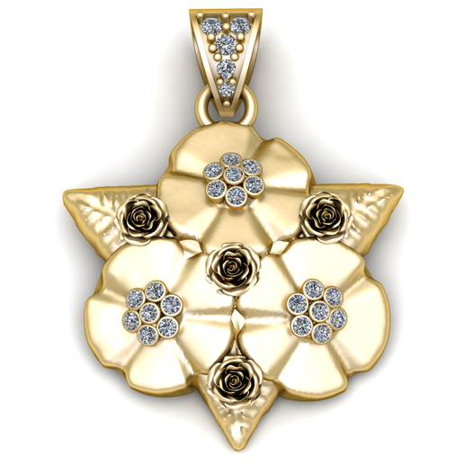 Gemstone Floral Bouquet Gold Pendant
