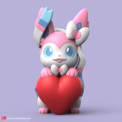 ValentineSylveon01.jpg Fichier STL POKEMON - VALENTINE SYLVEON (EASY PRINT NO SUPPORT)・Design à télécharger et à imprimer en 3D
