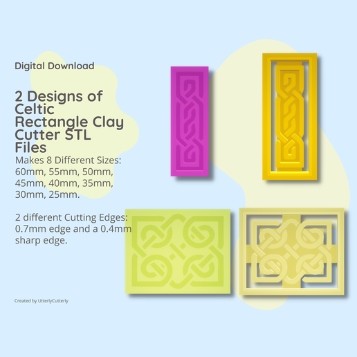 Celtic Rectangle 1 & 2 Knot Clay Cutter - STL Digital File Download- 8 sizes and 2 Cutter Versions 3D model