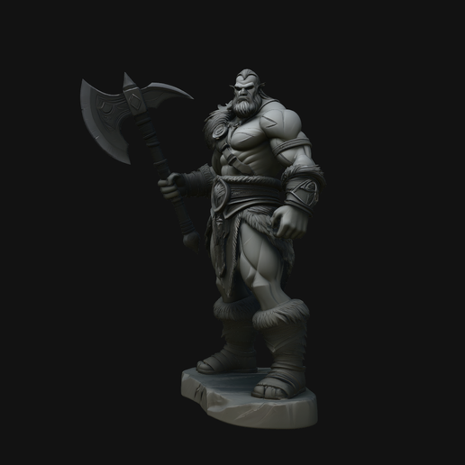 Barbarian with Axe Statue Design 2 - 3D Print Model