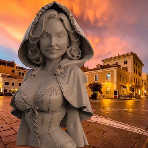 Hooded Maiden Bust – High Detail 3D Sculpture