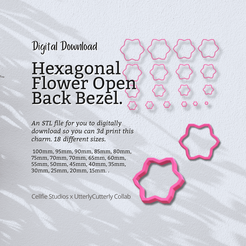 Cover-7.png Flor Hexagonal 1 Open Back Bisel Archivo STL - Descarga Digital -18 Tamaños- Collar Pendiente Llavero Diseño Moderno