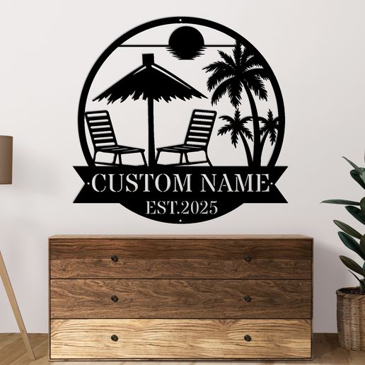 Beach Dolphin Laser Cutting Metal sign 3D model