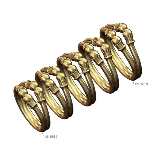 Lotus leaves bead ends wire ring US sizes 5to9 3D print model 3D model