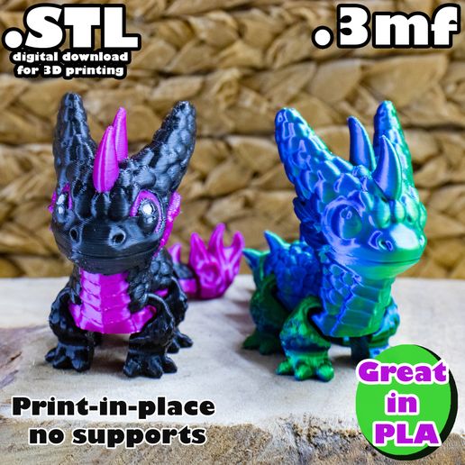 🐉 Flexi Dragon 3mf STL print in place・ 3D File for 3D printing・Cults