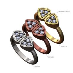 Simple-Double-diamond-heart-ring-size7-8-9-00.jpg STL file Double diamond heart fashion ring US sizes 7 8 9 3D print model・Template to download and 3D print