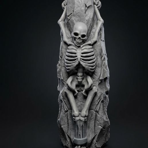 Chained Skeleton on Torture Pillar Statue - Dark Fantasy Dungeon Diorama & Gothic Decor