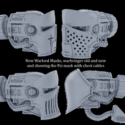 ‘ New Warlord Masks, ener old and new and showing the Psi mask with chest cables Warlord battleduke Titan Head with Masks system, Psi Titan mask as well