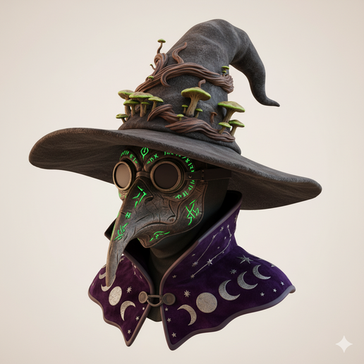 Witch in hat mask - Halloween, spooky, scary, horror, creepy, haunted, October 31, trick or treat, pumpkin, jack o’ lantern, jackolantern, ghost, skeleton, skull, zombie, witch, vampire, monster, mummy, Frankenstein 3D Model 3D model