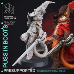 Puss-in-boots-1.jpg 3D file Puss in Boots - Tabaxi Caravan - PRESUPPORTED - Illustrated and Stats - 32mm scale・3D printing idea to download