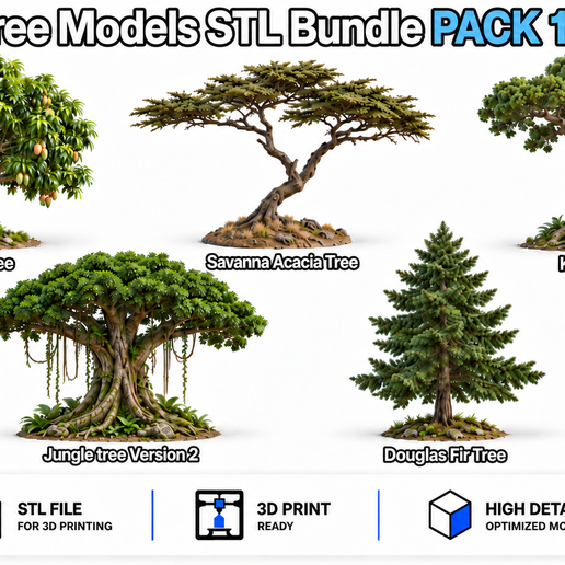 5 Tree Models PACK 12 | 3D Print STL