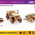 JP-W-REMOLQUE2.jpg Carro de guerra 4x4 con remolque planos corte láser madera mdf aglomerado de 3mm truck  modelo 3d para armar Laser Cut 3D Puzzle DIY png svg