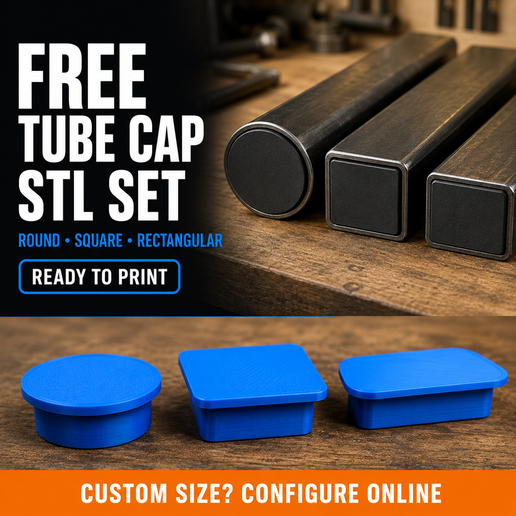 Round, Square & Rectangular Tube End Caps – Free STL Set + Custom Size Configurator