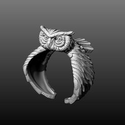 1.jpeg Datei STL Gold Eule Ring 3D・Modell für 3D-Druck zum herunterladen