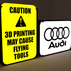 CAUTION 3D PRINTING MAY CAUSE FLYING T0015 Бесплатный STL файл Знак Audi ТОЛЬКО СЛИВ・3D-печатный объект для загрузки