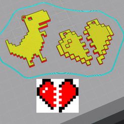 pixeles.jpg Fichier STL Combinaison porte-clés pixel : Broken Heart + Internet Dinosaur・Modèle imprimable en 3D à télécharger