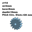 Gear-z-14.png Spur gear 14 teeth - 2 mm module - 10 mm depth.