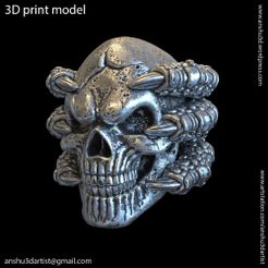 Skull_with_claws_Pendant_K1.jpg 3D-Datei Schädel mit Klauen vol1 Anhänger・Modell zum Herunterladen und 3D-Drucken