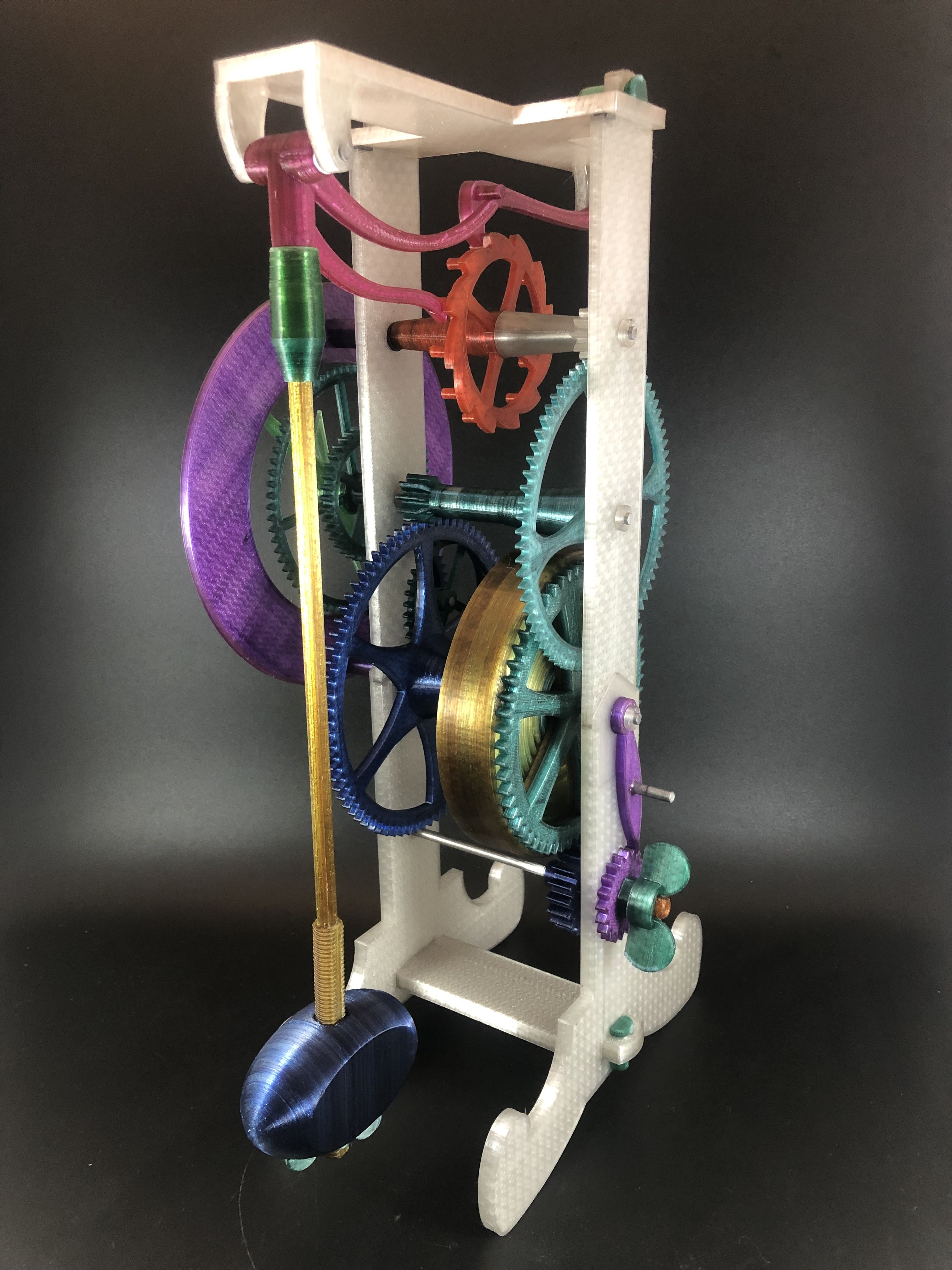 3d printed galileo escapement clock spring driven and hands made with