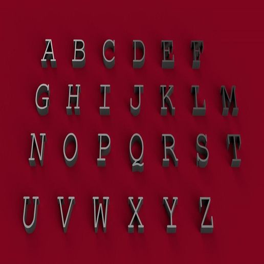 COURIER NEW font uppercase 3D letters STL file - 3D model önizlemesi