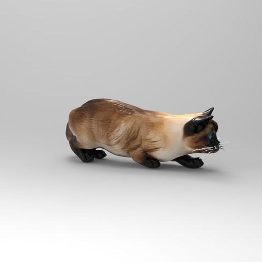 1/32 Scale Siamese Cat Hunting Pose - Realistic Crouching Feline Figure for Slot Car Diorama, Urban & Garden Scene
