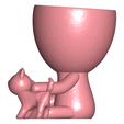 Robercat_4.png Free STL file Robert Planter Vase with Cat Pet N ° 111・3D printable design to download