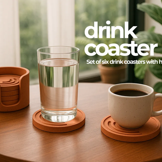 Set of 6 coasters with a holder 3D model