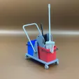 il_fullxfull.6295460226_r7em.webp Juego de carros de limpieza en miniatura 3D STL - Escala 1:12 Doble cubo, señal de suelo mojado y cono para impresión 3D, archivo digital, licencia comercial