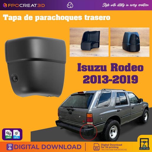 Archivo STL Tapas de Esquina para Parachoques Trasero Isuzu Rodeo | Bumper End Caps | Impresión 3D