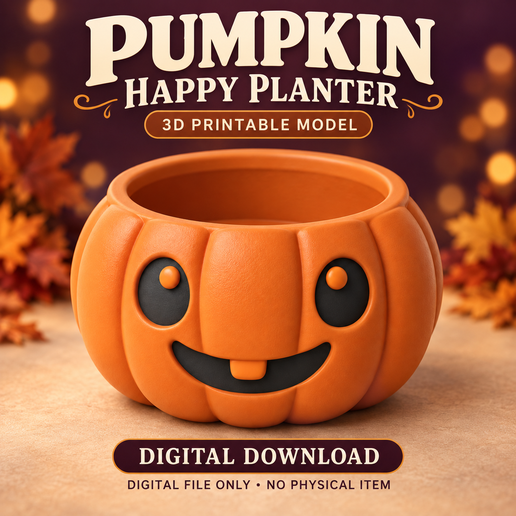 Pumpkin Happy Planter – Cute Halloween Planter Pot STL | 3D Printable Model