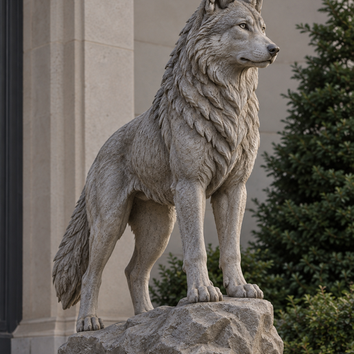 Majestic Stone Wolf Statue