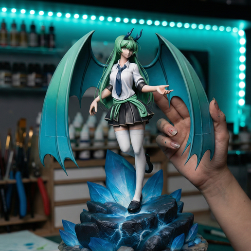 Kawaii Dragon Anime Girl 3D Printable STL File | Winged Waifu Miniature | Fantasy Schoolgirl Figure