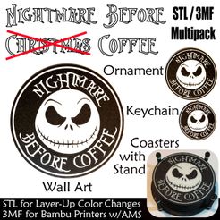 NB-Coffee-IMG.jpg NBC Nightmare Before Coffee Multicolor Wand Kunst Schlüsselanhänger Ornament Untersetzer