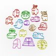 amongus.jpg STL file 16 AMONG US - COOKIE CUTTERS - amongus pack game SERIES - DOUGH, fondant, CLAY CUTTER - all in one (contour and seal) 8-10CM・Model to download and 3D print