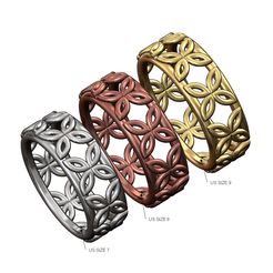 Mesh-Flower-Celtic-band-size7-8-9-00.jpg STL file Celtic flower mesh band US sizes 7 8 9 3D print model・3D print design to download