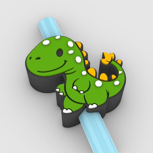 Straw Topper Cute dinosaur Fits Standard & Stanley Straws | STL, 3MF pre-painted
