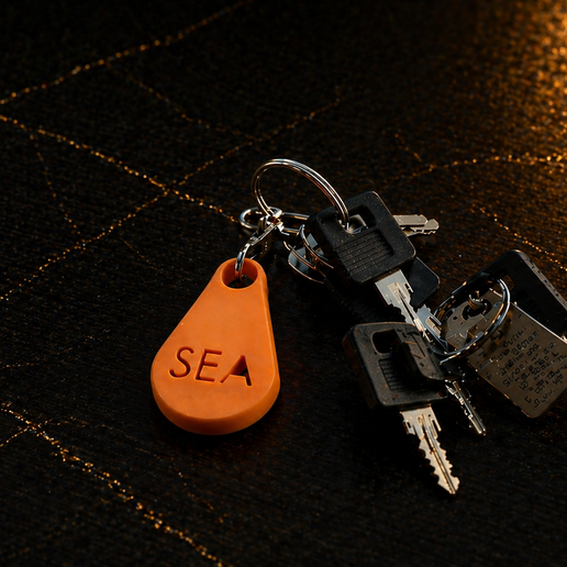 Minimalist “SEA” Keychain | Orange Travel Key Tag | Airbnb / Boat / Vacation Rental Key Holder