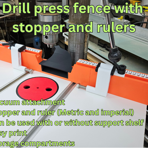 🛑 DRILL PRESS FENCE WITH STOP AND RULERS・ STL File for 3D printing・Cults
