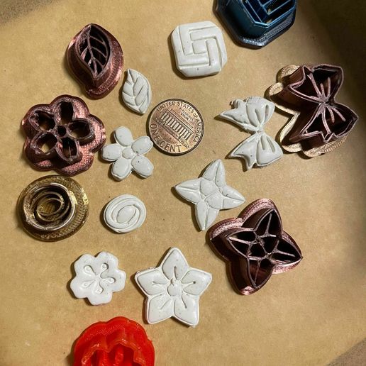 Set of 8 Mini Stud Stamp Embossing/Imprint Shapes for Polymer Clay - Bow, Star, Flower, Knot, Leaf, Modern Celtic Knots, Floral 3D model