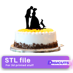 Cake-topper-couple-with-dachshund-T17-11.png STL file Cake Topper Wedding Couple with Dachshund STL・Design to download and 3D print