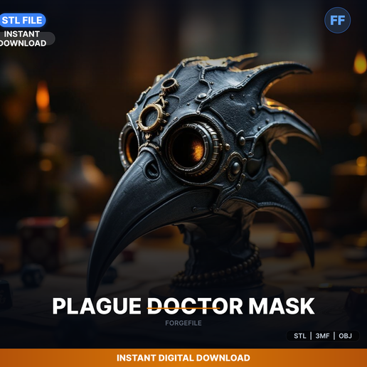 Plague Doctor Bird Mask, Long Beak, Steampunk Details, - 3D Printable STL File