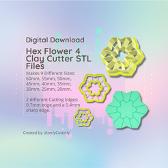 Cover-7.png Clay Cutter STL File Flower Hexagon 4 - Earring Digital File Download- 9 tamaños y 2 versiones de cortador, cortador de galletas