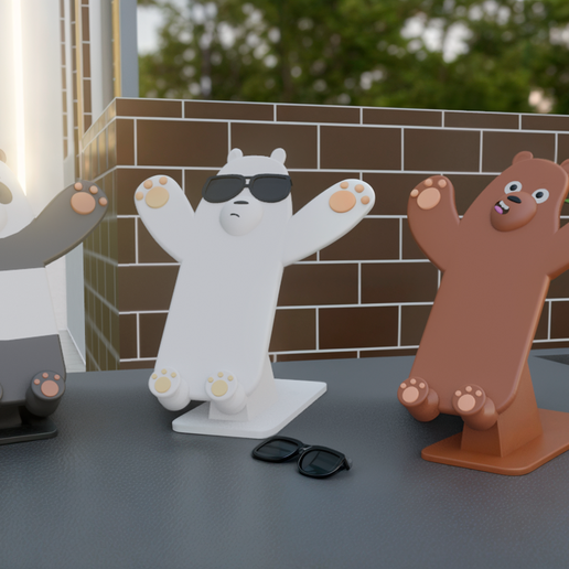 portada-tri-amigos-002.png Подставка для телефона Bear Trio - 3D печатные модели (полярный, панда, бурый медведь)