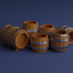 Render.png low poly medieval tablegame barrels