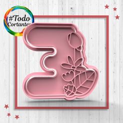 4400-E-con-flores.51.jpg STL file Cutter letter E with flowers・3D printing design to download
