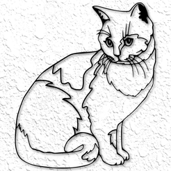 project_20230322_1708382-01.png STL file realistic cat wall art realistic kitty sitting wall decor 2d art・3D print model to download