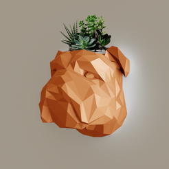 low-poly-head-planter-1.png Bulldog head wall mount decor planter low poly geometrical STL