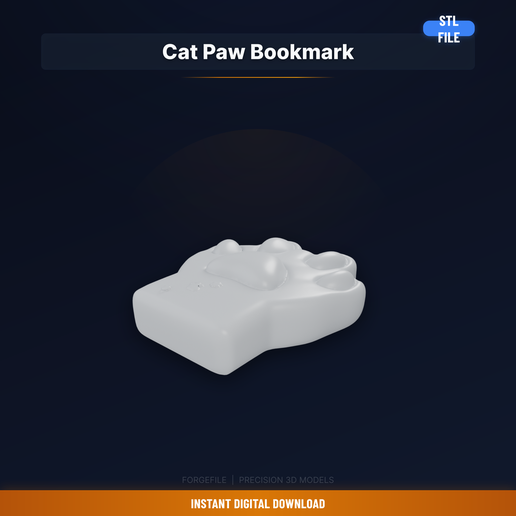Cat Paw Bookmark, Paw Prints Trail Down Page, Cute - 3D Printable STL File