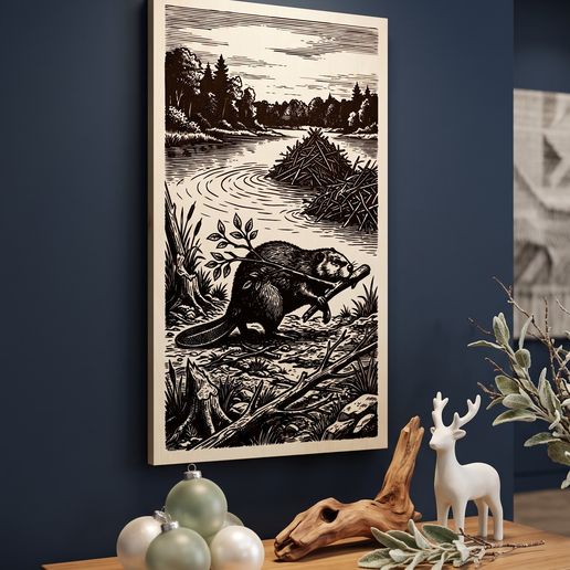 Beaver at the Lodge SVG - River Wildlife Laser Cut File for Wood Wall Art